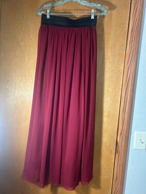 Rue21 Burgundy Maxi Skirt with Black Waistband